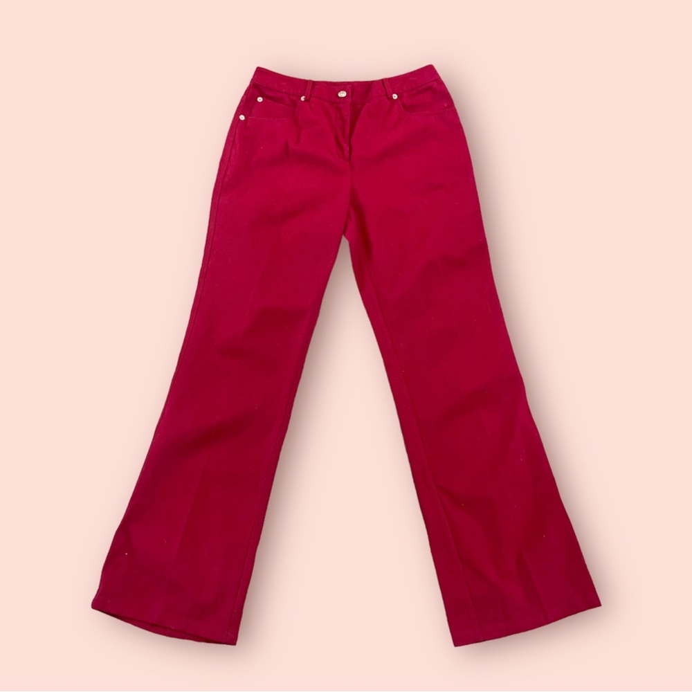 St. John Sport Women’s 6 Cotton Twill Pocket Pant Red High Rise Flare Stretch
